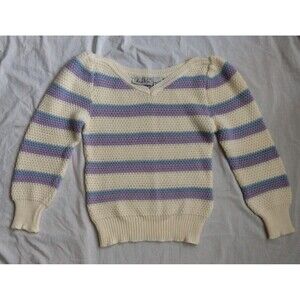 Andrew St. John Sweater Ivory Purple Retro Granny Grandmacore Women's Size Small